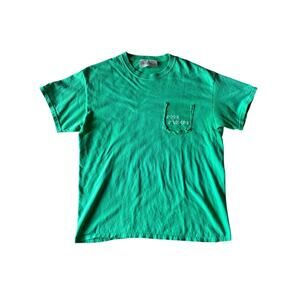 Poor Parker Upcycled Vintage Embroidered Logo Ghost Pocket Kelly Green L T-Shirt